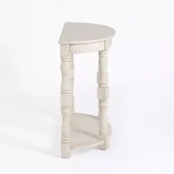 Outlet Kirklands Home Savannah Cream Distressed Half Moon Console Table White