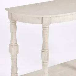 Outlet Kirklands Home Savannah Cream Distressed Half Moon Console Table White