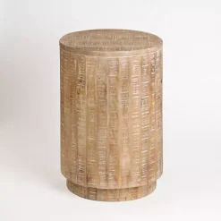 Best Kirklands Home Sawmark Round Drum Accent Table Brown