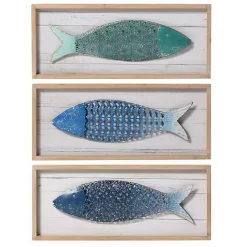 Best Kirklands Home School of Fish Wooden and Metal Plaques, Set of 3 Blue
