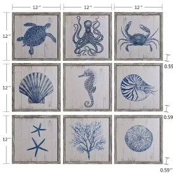 New Kirklands Home Sea Creatures Framed Wood Art Prints, Set of 9
