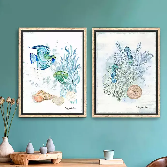 New Kirklands Home Sea Whispers Framed Canvas Art Prints, Set of 2 Blue