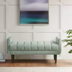 Kirklands Home Seafoam Velvet Bench Green