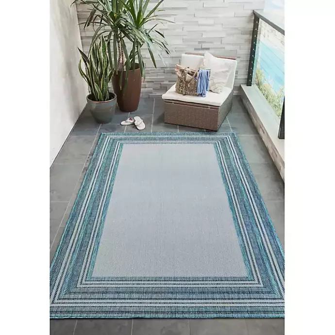 Online Kirklands Home Seaglass Lined Frame Outdoor Area Rug, 6x9 Blue