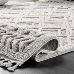 Best Kirklands Home Shaggy Lattice Tassel Ansley Area Rug, 5x7