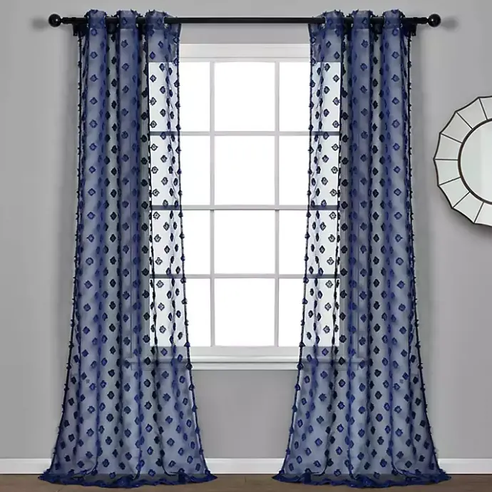 Outlet Kirklands Home Sheer Navy Dotted Curtain Panel Set, 84 in. Blue