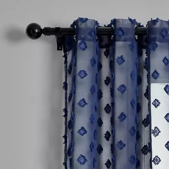 Outlet Kirklands Home Sheer Navy Dotted Curtain Panel Set, 84 in. Blue