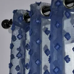 Outlet Kirklands Home Sheer Navy Dotted Curtain Panel Set, 84 in. Blue