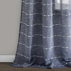 Online Kirklands Home Sheer Navy Textured Curtain Panel Set, 84 in. Blue
