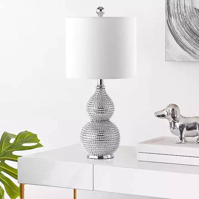 Hot Kirklands Home Silver and Chrome Textured Table Lamp White