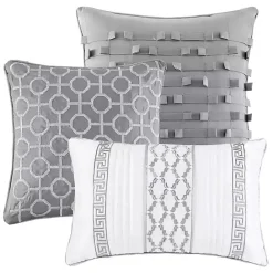 Sale Kirklands Home Silver Geometric Stripes 7-pc. Queen Comforter Set