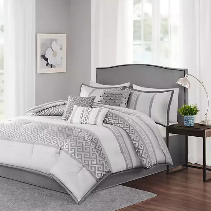 Best Kirklands Home Silver Geometric Stripes 7-pc. King Comforter Set