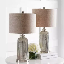 Discount Kirklands Home Silver Mercury Glass Ribbed Table Lamps, Set of 2 Tan