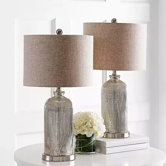 Discount Kirklands Home Silver Mercury Glass Ribbed Table Lamps, Set of 2 Tan
