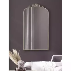 Discount Kirklands Home Silver Metal Arch Ornate Crown Wall Mirror