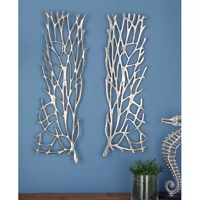 Sale Kirklands Home Metal Coral Panel Wall Plaques, Set of 2 Silver