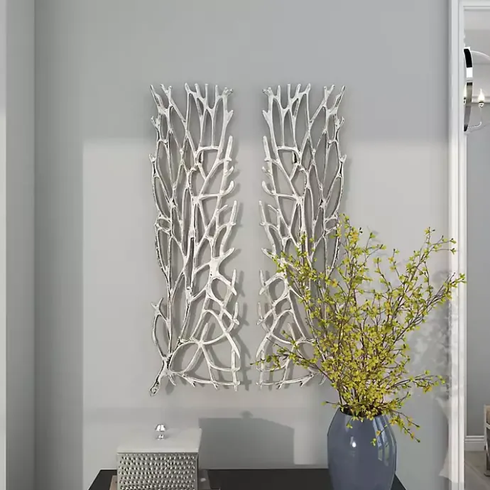 Sale Kirklands Home Metal Coral Panel Wall Plaques, Set of 2 Silver