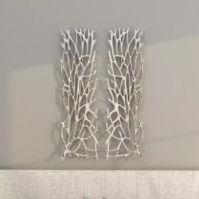 Sale Kirklands Home Metal Coral Panel Wall Plaques, Set of 2 Silver