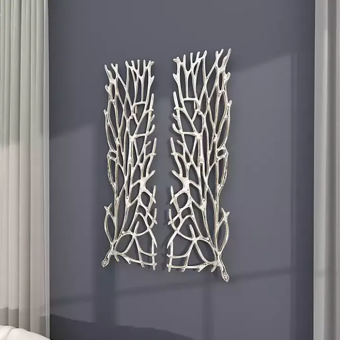 Sale Kirklands Home Metal Coral Panel Wall Plaques, Set of 2 Silver