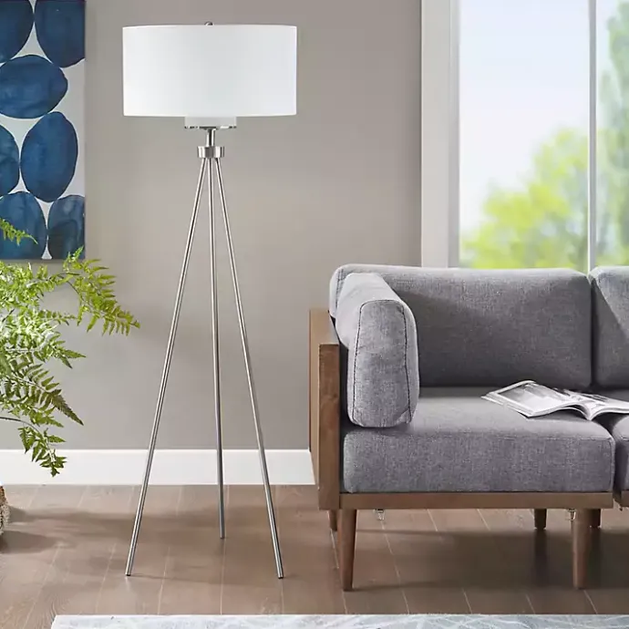 Clearance Kirklands Home Silver Metal Tripod Floor Lamp White