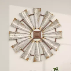 New Kirklands Home Metal Windmill Wall Plaque Silver