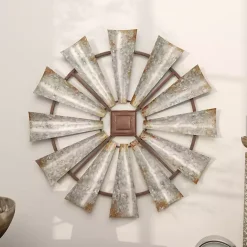 New Kirklands Home Metal Windmill Wall Plaque Silver