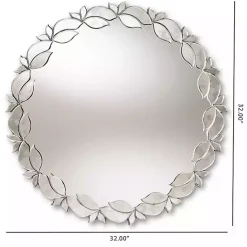 Kirklands Home Silver Petal Leaf Round Wood Frame Wall Mirror