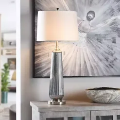 Outlet Kirklands Home Silver Ribbed Glass Table Lamp White