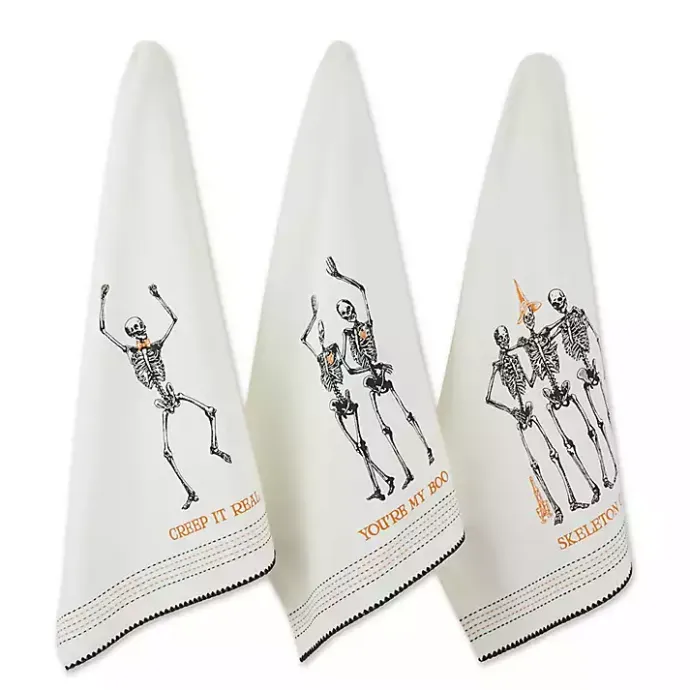 Kirklands Home Skeletons Printed Assorted Dishtowels, Set of 3