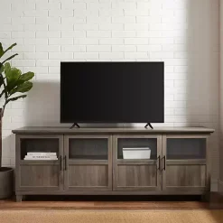 Best Kirklands Home Slate Glass Paneled Door TV Stand Gray