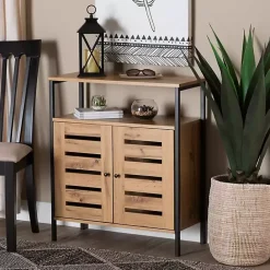 Outlet Kirklands Home Slatted Oak Wood Cabinet