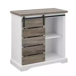 Kirklands Home Slatted Sliding Barn Door White and Cabinet Gray