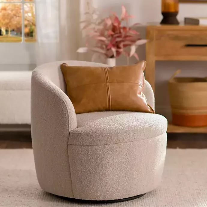 Discount Kirklands Home Small Round Sand Boucle Swivel Accent Chair Tan