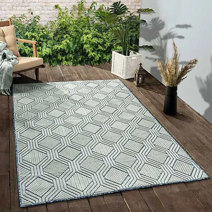 Kirklands Home Smoky Blue Geometric Indoor/Outdoor Area Rug, 5x7