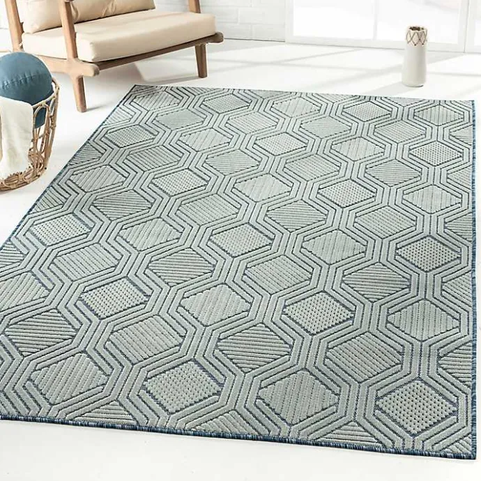 Kirklands Home Smoky Blue Geometric Indoor/Outdoor Area Rug, 5x7
