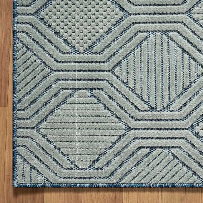Kirklands Home Smoky Blue Geometric Indoor/Outdoor Area Rug, 5x7