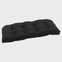 Kirklands Home Solid Tufted Outdoor Settee Cushion Black
