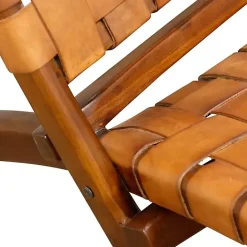Online Kirklands Home Solid Teak and Genuine Leather Lounge Chair Brown