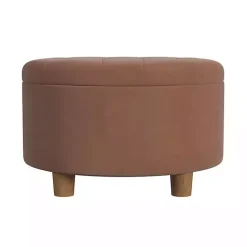 New Kirklands Home Spice Round Velvet Tufted Storage Ottoman Brown