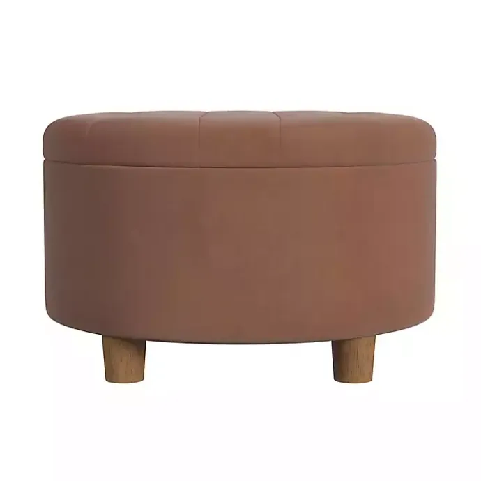 New Kirklands Home Spice Round Velvet Tufted Storage Ottoman Brown