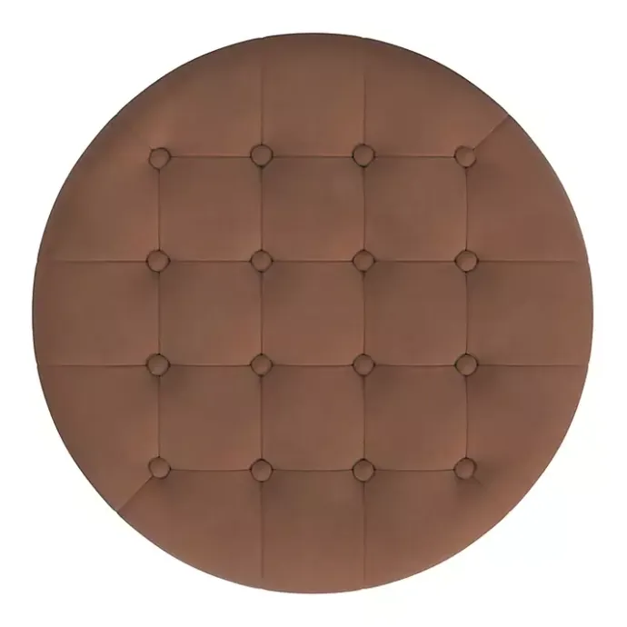 New Kirklands Home Spice Round Velvet Tufted Storage Ottoman Brown