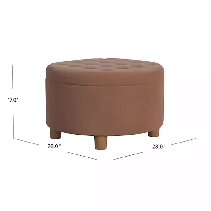 New Kirklands Home Spice Round Velvet Tufted Storage Ottoman Brown