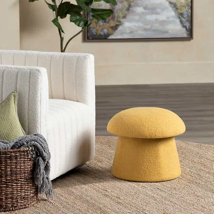Discount Kirklands Home Spice Boucle Mushroom Storage Ottoman Yellow