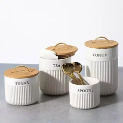 Kirklands Home Spoons Ribbed Ceramic Canister Ivory