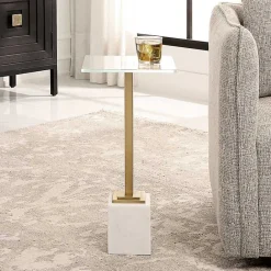 Online Kirklands Home Square Glass and Marble Accent Table White