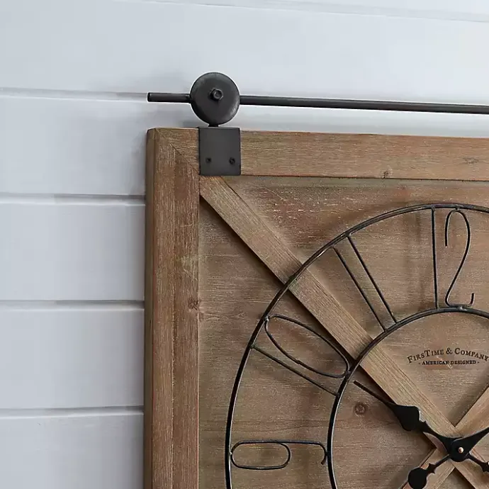 Discount Kirklands Home Square Wood Barn Door Wall Clock Brown