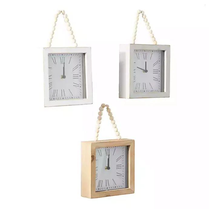 New Kirklands Home Square Wood Beaded Wall Clocks, Set of 3
