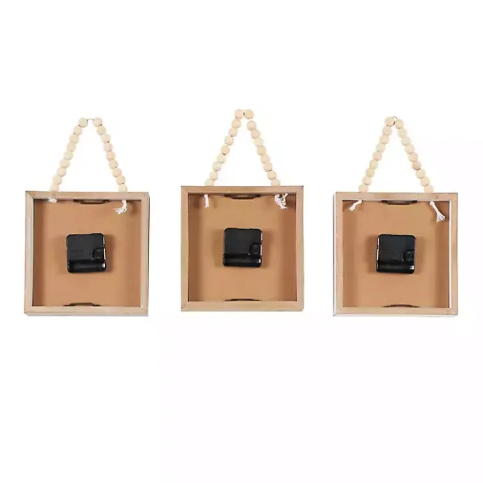 New Kirklands Home Square Wood Beaded Wall Clocks, Set of 3