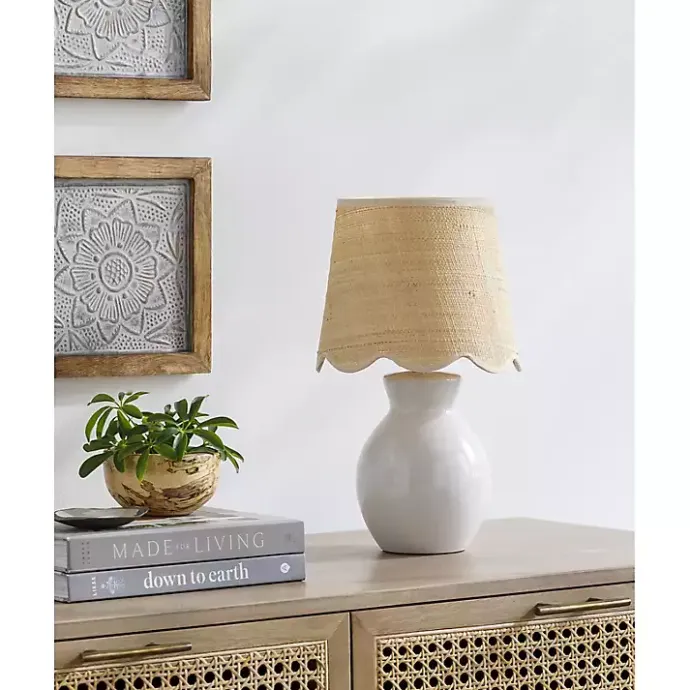 Kirklands Home Stella Mini Table Lamp with Woven Shade White