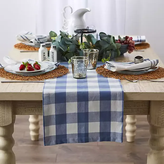 Discount Kirklands Home Stonewash Blue Buffalo Check Table Runner, 72 in.